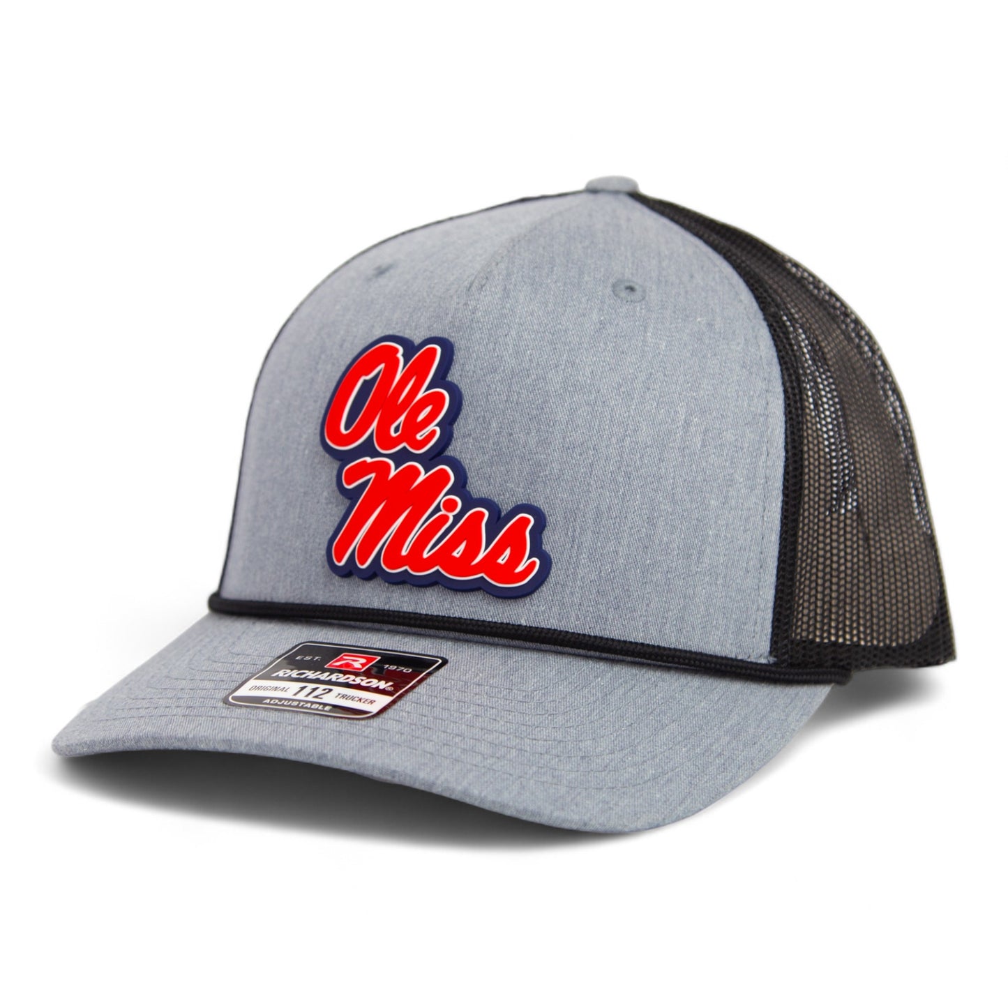 Ole Miss Rebels 3D Snapback Trucker Rope Hat- Heather Grey/ Black