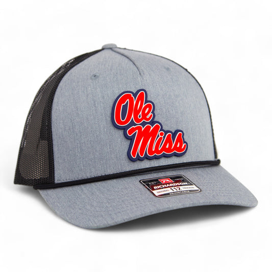 Ole Miss Rebels 3D Snapback Trucker Rope Hat- Heather Grey/ Black