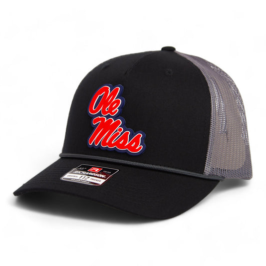 Ole Miss Rebels 3D Snapback Trucker Rope Hat- Black/ Charcoal