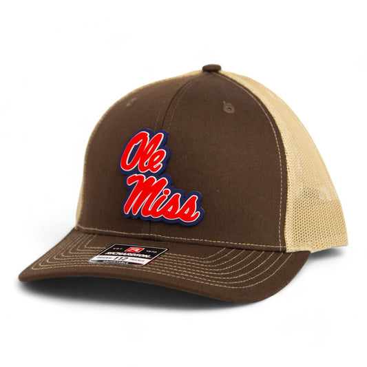 Ole Miss Rebels 3D Snapback Trucker Hat- Brown/ Tan