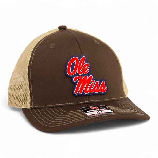 Ole Miss Rebels 3D Snapback Trucker Hat- Brown/ Tan