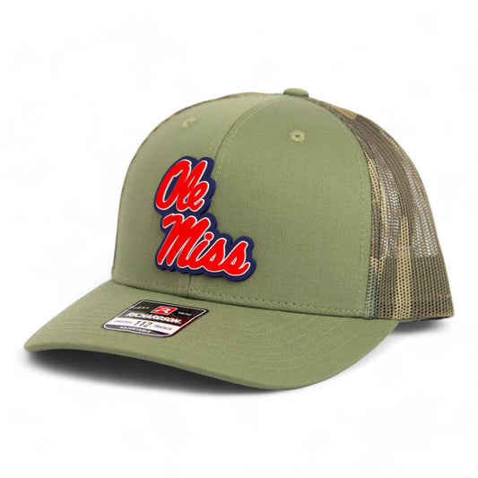 Ole Miss Rebels 3D Snapback Trucker Hat- Loden/ Green Camo