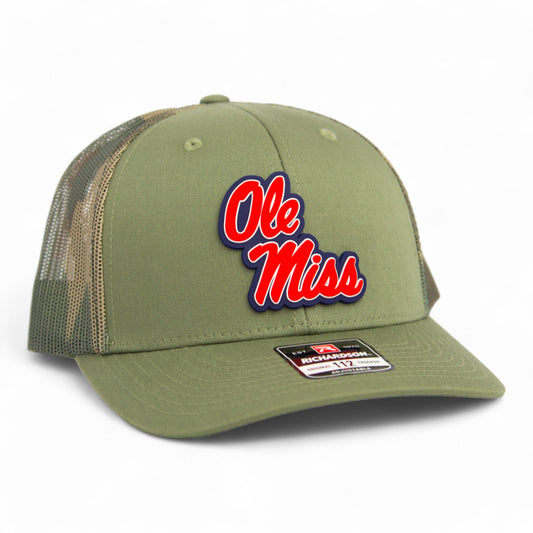 Ole Miss Rebels 3D Snapback Trucker Hat- Loden/ Green Camo