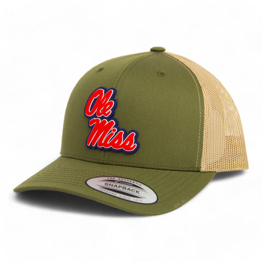 Ole Miss Rebels 3D YP Snapback Trucker Hat- Moss/ Tan