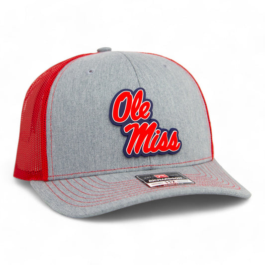 Ole Miss Rebels 3D Snapback Trucker Hat- Heather Grey/ Red