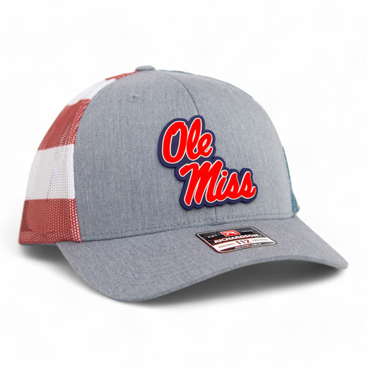 Ole Miss Rebels 3D Snapback Trucker Hat- Heather Grey/ Stars & Stripes