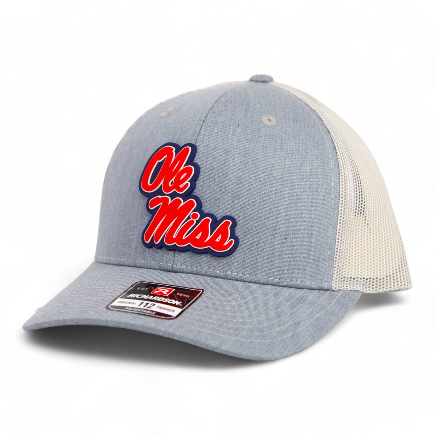 Ole Miss Rebels 3D Snapback Trucker Hat- Heather Grey/ Light Grey