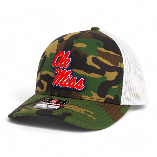 Ole Miss Rebels 3D Snapback Trucker Hat- Army Camo/ White