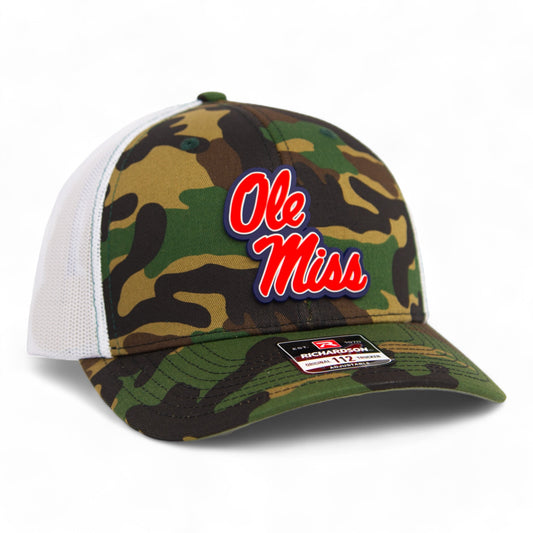 Ole Miss Rebels 3D Snapback Trucker Hat- Army Camo/ White