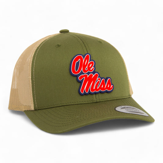 Ole Miss Rebels 3D YP Snapback Trucker Hat- Moss/ Tan