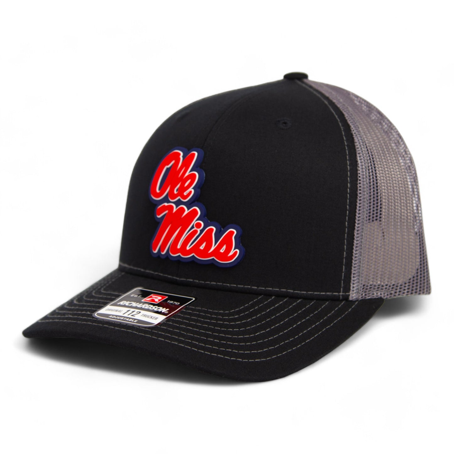 Ole Miss Rebels 3D Snapback Trucker Hat- Black/ Charcoal