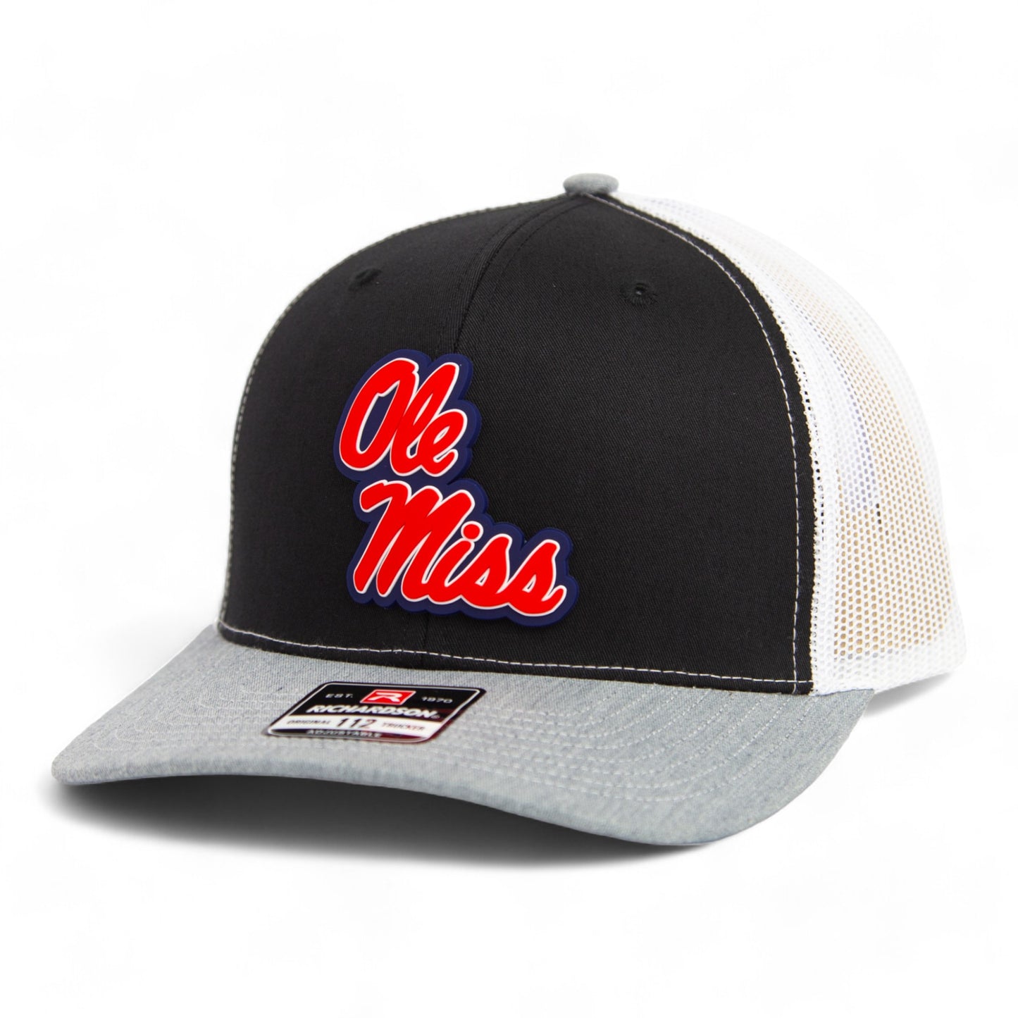 Ole Miss Rebels 3D Snapback Trucker Hat- Black/ White/ Heather Grey