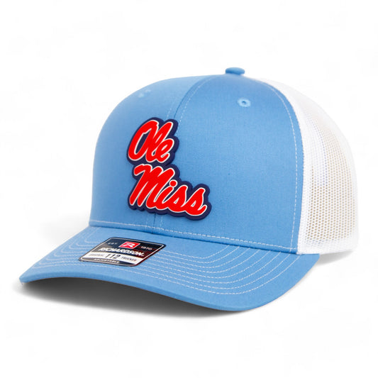 Ole Miss Rebels 3D Snapback Trucker Hat- Columbia Blue/ White