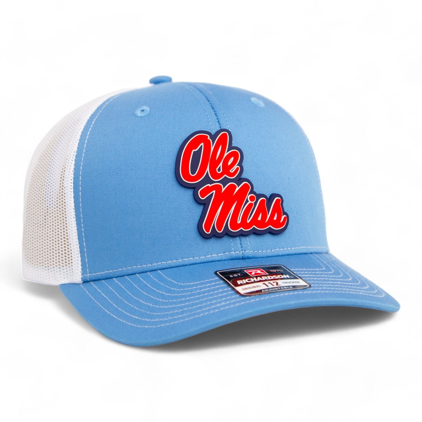 Ole Miss Rebels 3D Snapback Trucker Hat- Columbia Blue/ White