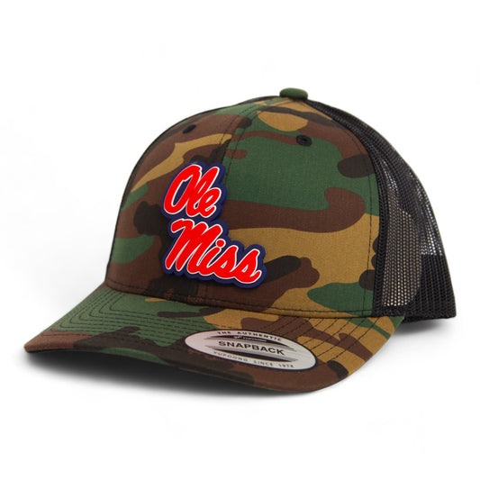 Ole Miss Rebels 3D YP Snapback Trucker Hat- Army Camo/ Black