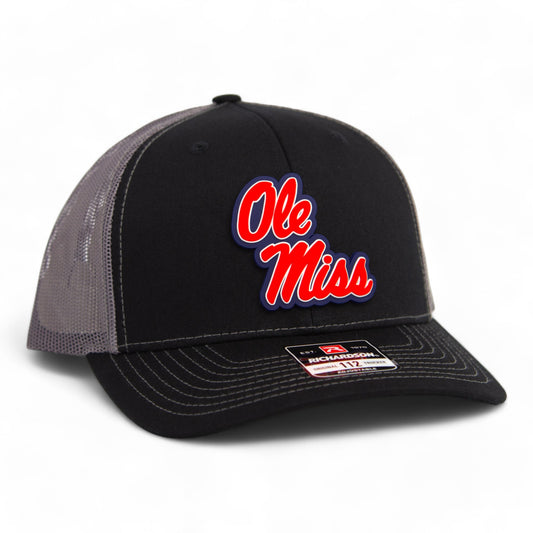 Ole Miss Rebels 3D Snapback Trucker Hat- Black/ Charcoal