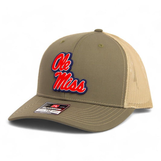 Ole Miss Rebels 3D Snapback Trucker Hat- Loden/ Tan