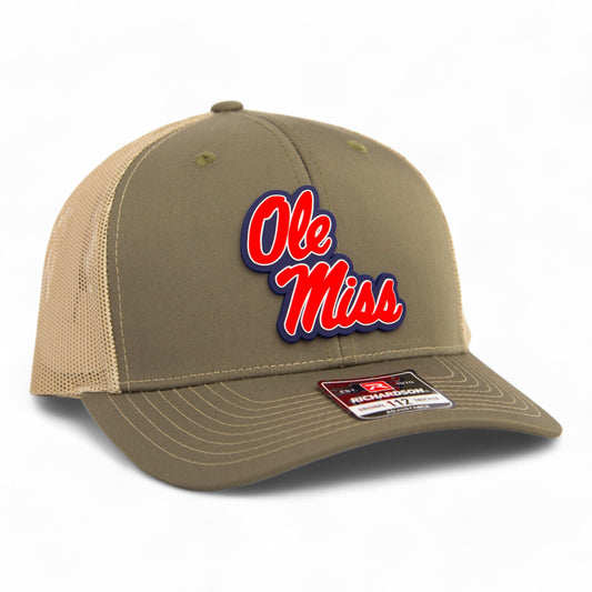 Ole Miss Rebels 3D Snapback Trucker Hat- Loden/ Tan