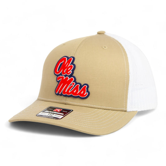 Ole Miss Rebels 3D Snapback Trucker Hat- Tan/ White