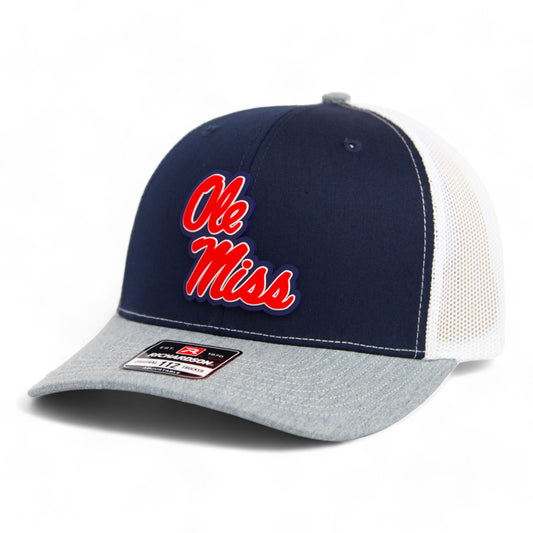 Ole Miss Rebels 3D Snapback Trucker Hat- Navy/ White/ Heather Grey