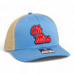 Ole Miss Rebels 3D Snapback Trucker Hat- Columbia Blue/ Tan