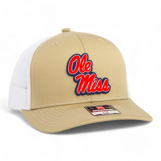 Ole Miss Rebels 3D Snapback Trucker Hat- Tan/ White