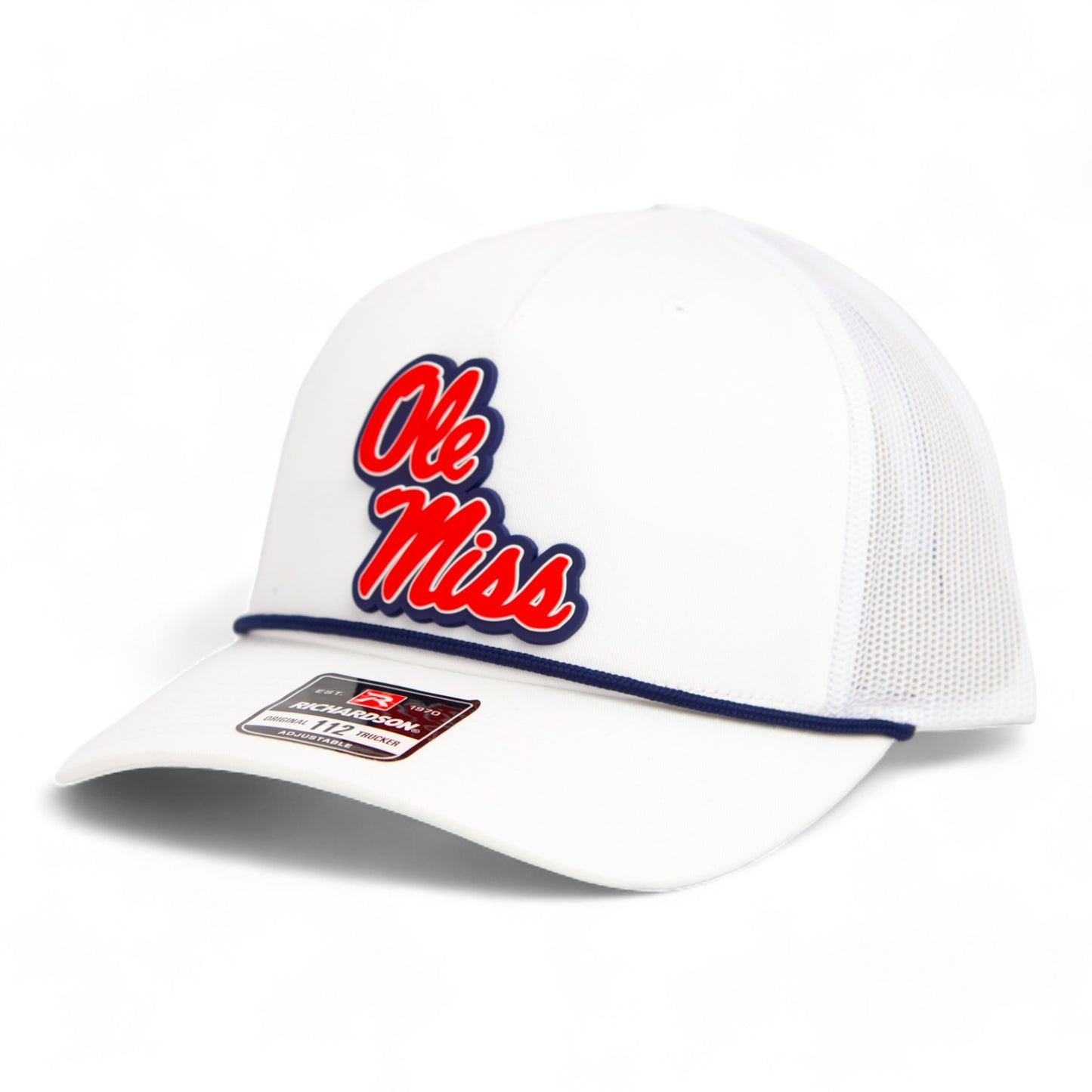 Ole Miss Rebels 3D Snapback Trucker Rope Hat- White/ Navy