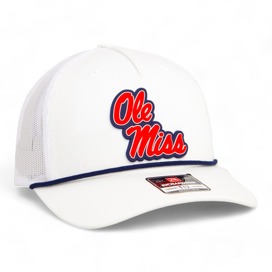 Ole Miss Rebels 3D Snapback Trucker Rope Hat- White/ Navy