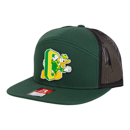 Oregon Ducks Retro 3D Snapback Seven-Panel Flat Bill Trucker Hat- Dark Green/ Black