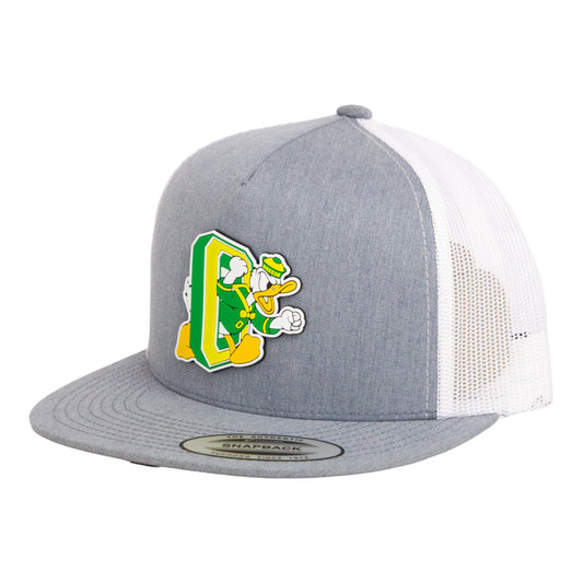 Oregon Ducks Retro 3D YP Snapback Flat Bill Trucker Hat- Heather Grey/ White