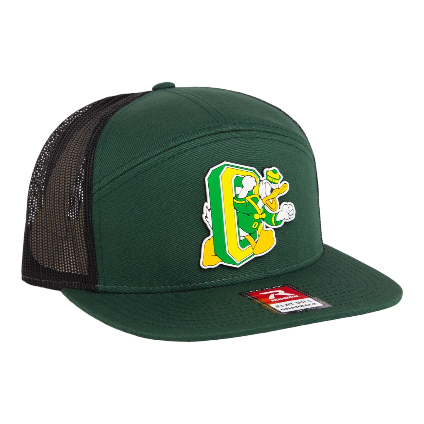 Oregon Ducks Retro 3D Snapback Seven-Panel Flat Bill Trucker Hat- Dark Green/ Black