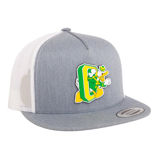 Oregon Ducks Retro 3D YP Snapback Flat Bill Trucker Hat- Heather Grey/ White