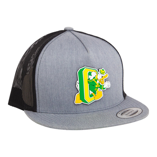 Oregon Ducks Retro 3D YP Snapback Flat Bill Trucker Hat- Heather Grey/ Black