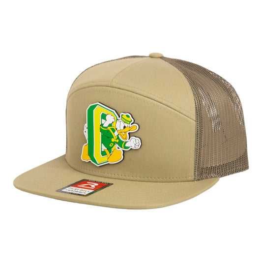 Oregon Ducks Retro 3D Snapback Seven-Panel Flat Bill Trucker Hat- Pale Loden