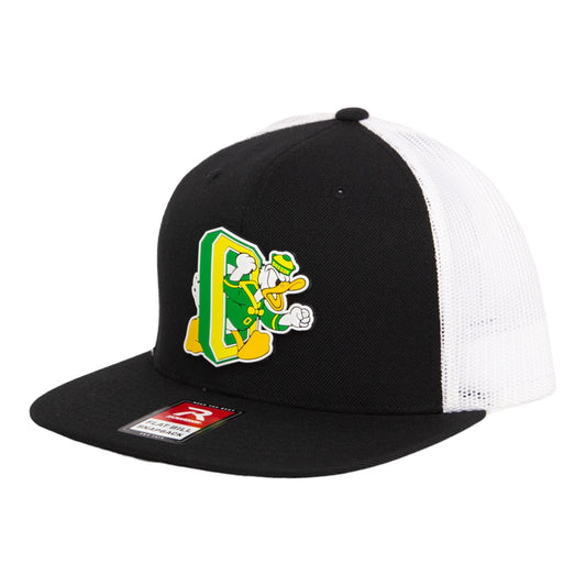 Oregon Ducks Retro 3D Wool Blend Flat Bill Hat- Black/ White