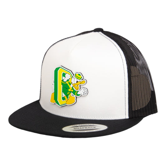 Oregon Ducks Retro 3D YP Snapback Flat Bill Trucker Hat- White/ Black