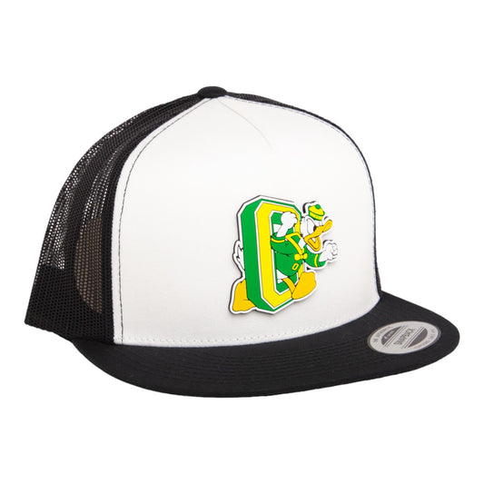 Oregon Ducks Retro 3D YP Snapback Flat Bill Trucker Hat- White/ Black