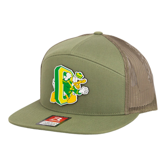 Oregon Ducks Retro 3D Snapback Seven-Panel Flat Bill Trucker Hat- Loden Green