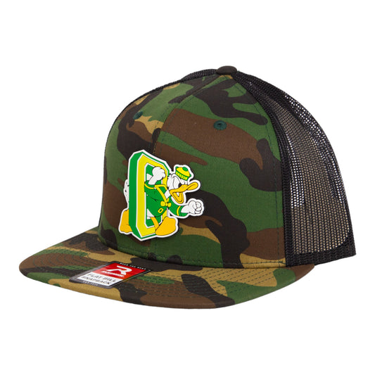 Oregon Ducks Retro 3D Wool Blend Flat Bill Hat- Army Camo/ Black