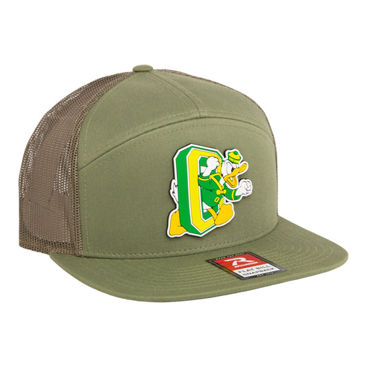 Oregon Ducks Retro 3D Snapback Seven-Panel Flat Bill Trucker Hat- Loden Green