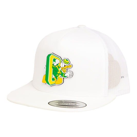 Oregon Ducks Retro 3D YP Snapback Flat Bill Trucker Hat- White