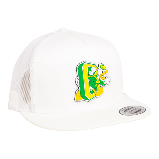 Oregon Ducks Retro 3D YP Snapback Flat Bill Trucker Hat- White