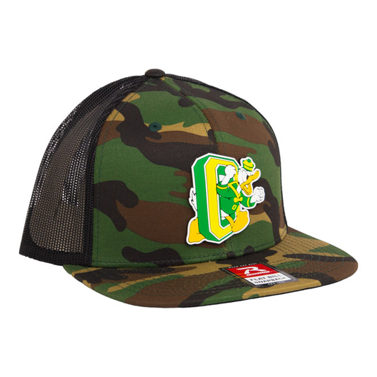 Oregon Ducks Retro 3D Wool Blend Flat Bill Hat- Army Camo/ Black