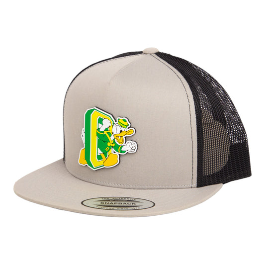 Oregon Ducks Retro 3D YP Snapback Flat Bill Trucker Hat- Silver/ Black