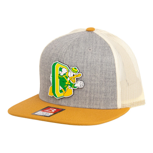 Oregon Ducks Retro 3D Wool Blend Flat Bill Hat- Heather Grey/ Birch/ Biscuit