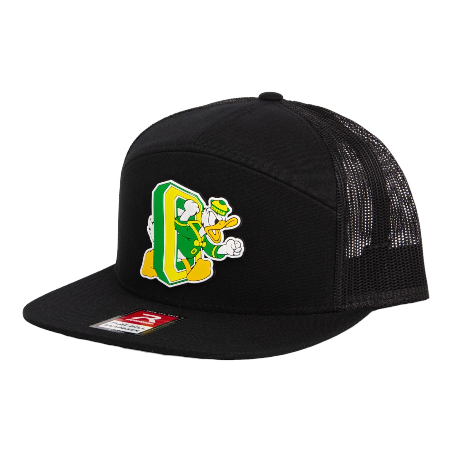 Oregon Ducks Retro 3D Snapback Seven-Panel Flat Bill Trucker Hat- Black