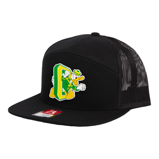 Oregon Ducks Retro 3D Snapback Seven-Panel Flat Bill Trucker Hat- Black