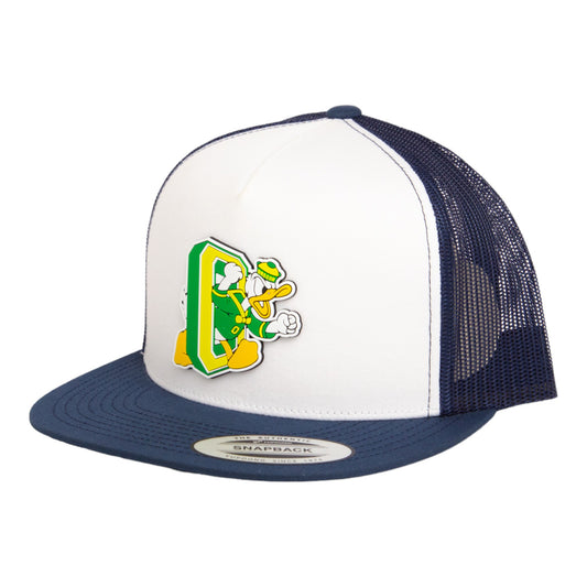 Oregon Ducks Retro 3D YP Snapback Flat Bill Trucker Hat- White/ Navy