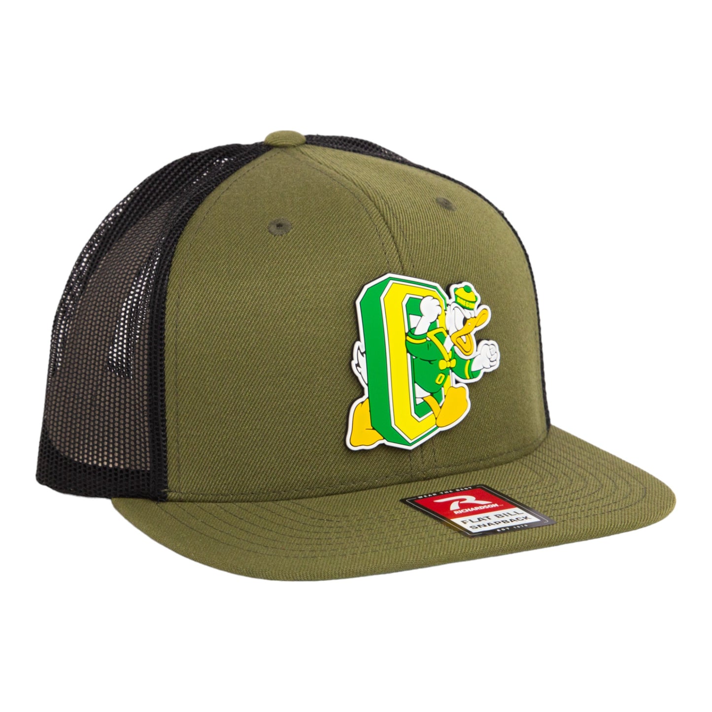 Oregon Ducks Retro 3D Wool Blend Flat Bill Hat- Loden/ Black