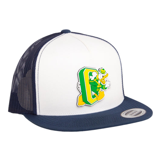 Oregon Ducks Retro 3D YP Snapback Flat Bill Trucker Hat- White/ Navy